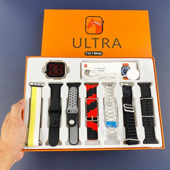 Ultra 7 IN 1 SmartWatch 2.1 Inch Full HD Screen Series 8 Wireless Charging 7 Straps Waterproof