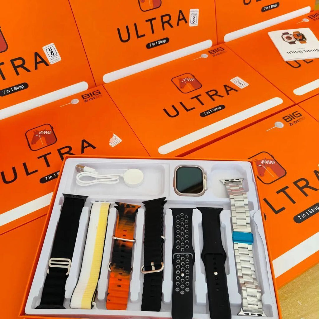 Ultra 7 IN 1 SmartWatch 2.1 Inch Full HD Screen Series 8 Wireless Charging 7 Straps Waterproof