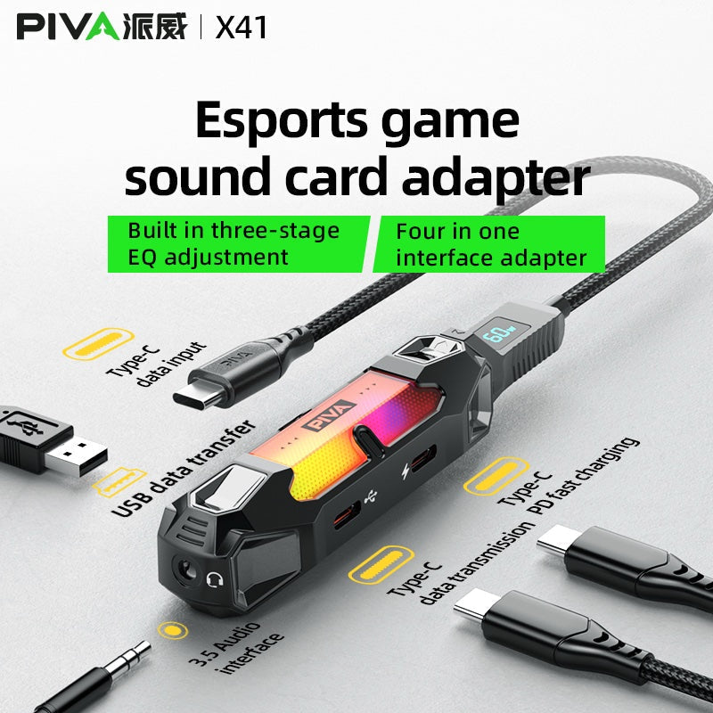 Piva X41 Dual Port USB-C Splitter DAC Sound Card for Gaming